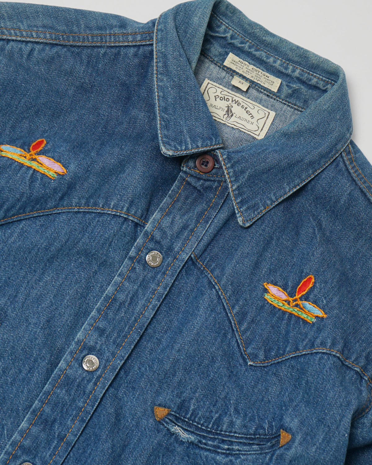 Polo Western Embroidered Denim Western Shirt - 图片 3