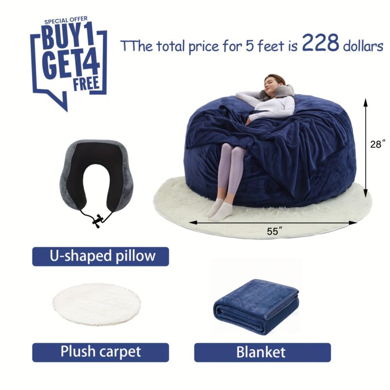 Giant 6-foot memory foam furniture bean bag (3 gifts: U-shaped pillow, blanket pillow, 6-foot carpet) - soft microfiber cover large sofa - 图片 14