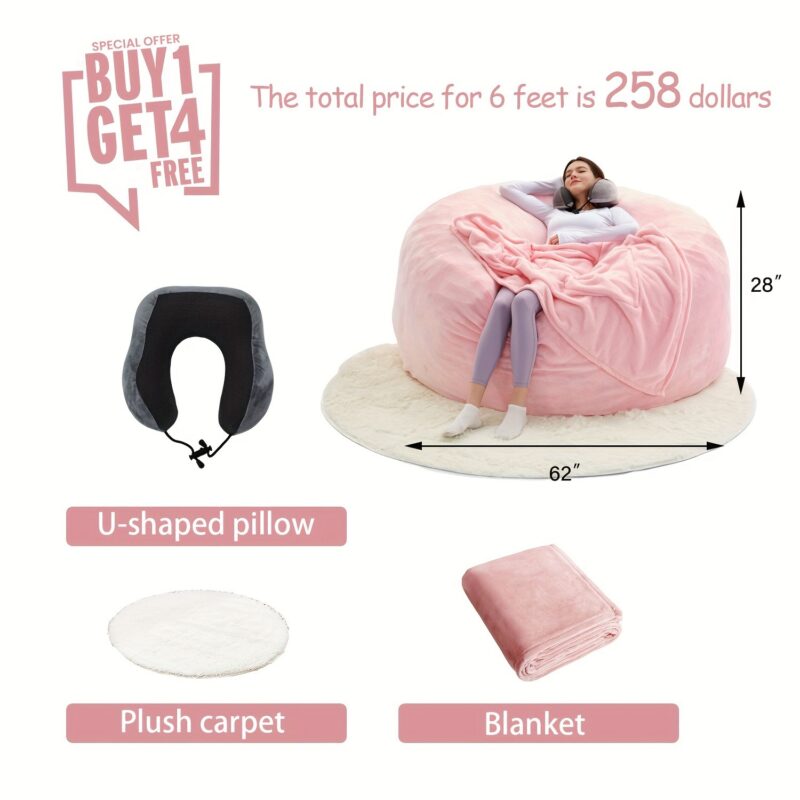 Giant 6-foot memory foam furniture bean bag (3 gifts: U-shaped pillow, blanket pillow, 6-foot carpet) - soft microfiber cover large sofa - 图片 11