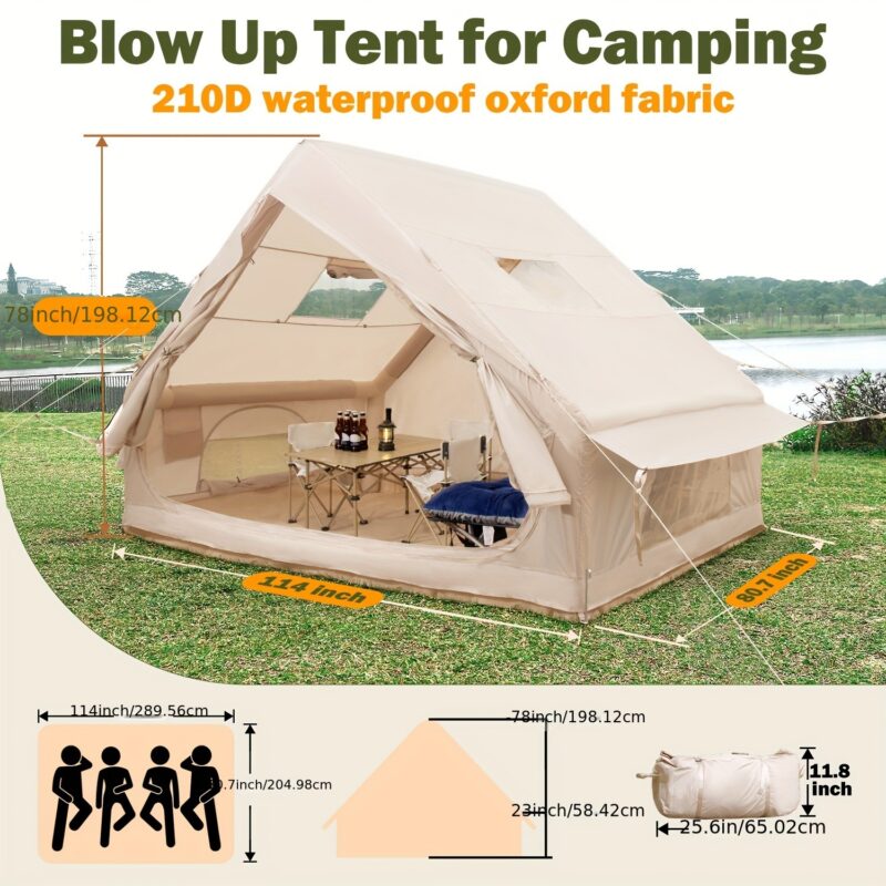 4-6 person inflatable camping tent, luxury inflatable tent with manual pump, easy to set up cabin tent, with mesh window, suitable for family camping and emergency shelter - 图片 2