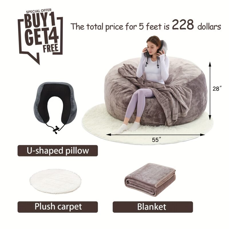 Giant 6-foot memory foam furniture bean bag (3 gifts: U-shaped pillow, blanket pillow, 6-foot carpet) - soft microfiber cover large sofa - 图片 25