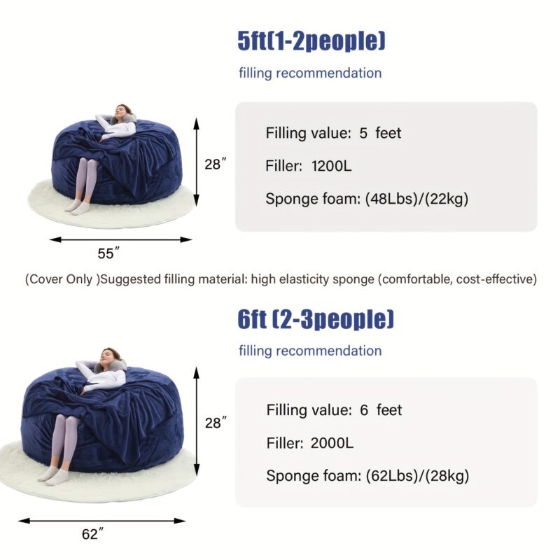 Giant 6-foot memory foam furniture bean bag (3 gifts: U-shaped pillow, blanket pillow, 6-foot carpet) - soft microfiber cover large sofa - 图片 24