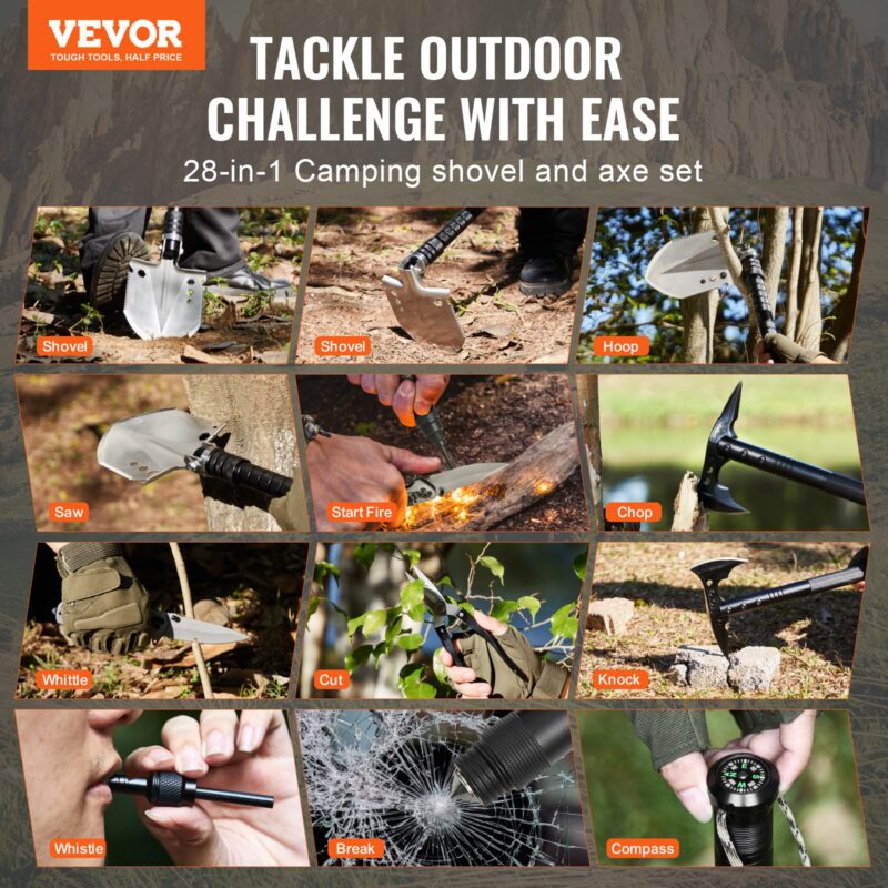 VEVOR survival shovel survival axe 28 in 1 camping folding shovel with axe - 图片 5