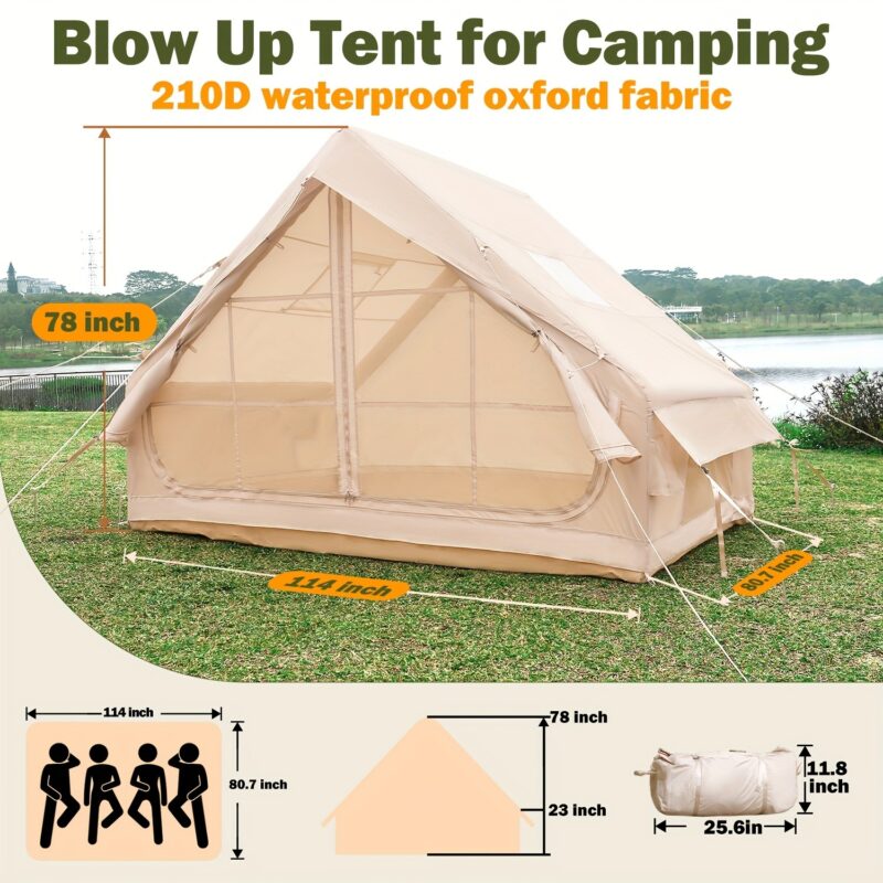4-6 person inflatable camping tent, luxury inflatable tent with manual pump, easy to set up cabin tent, with mesh window, suitable for family camping and emergency shelter - 图片 6