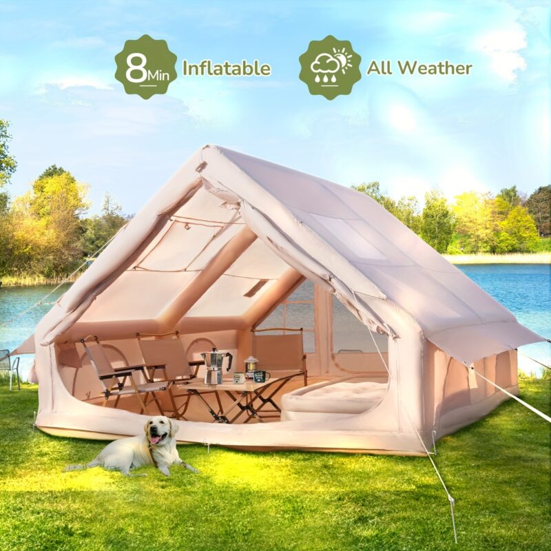 4-6 person inflatable camping tent, luxury inflatable tent with manual pump, easy to set up cabin tent, with mesh window, suitable for family camping and emergency shelter - 图片 7