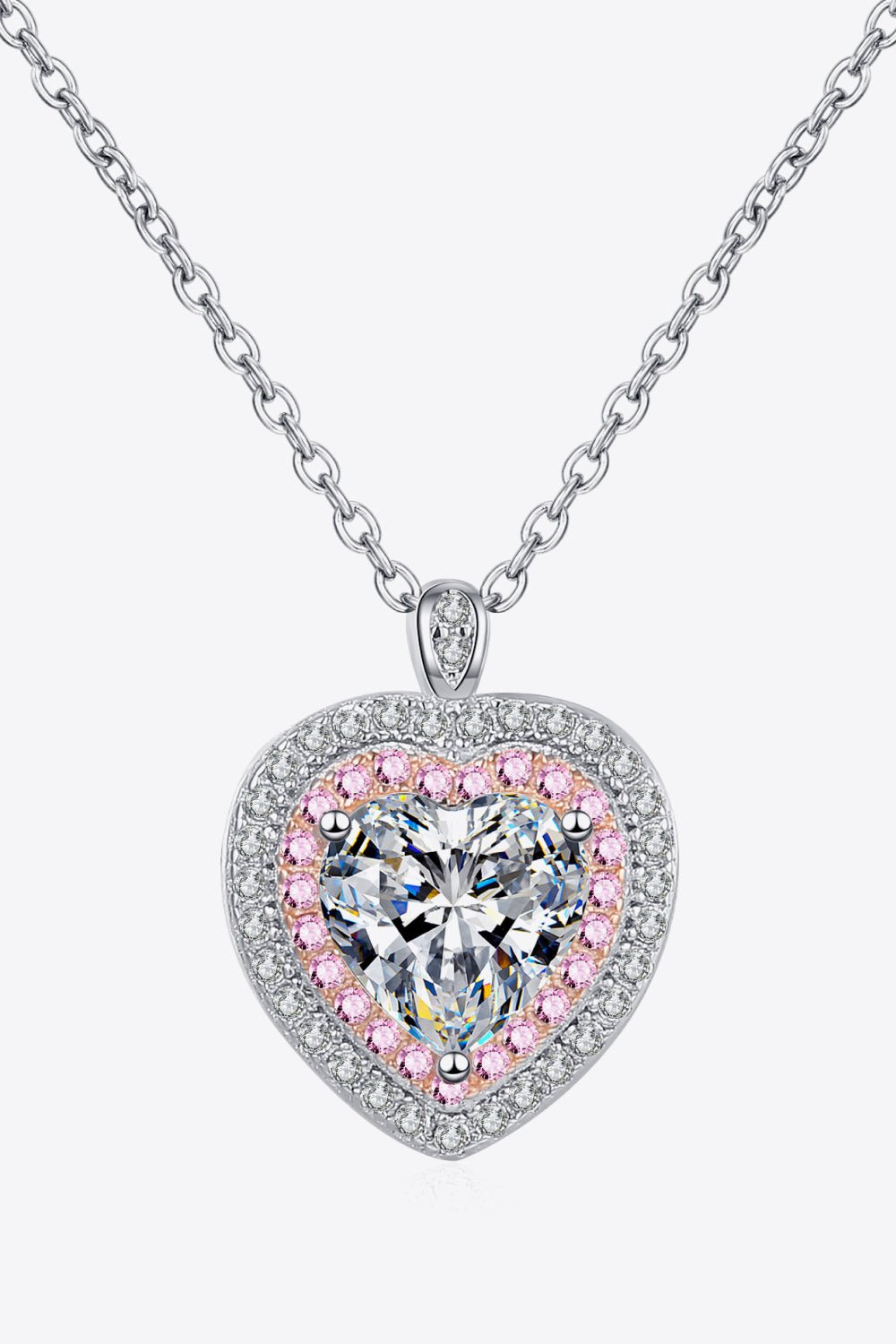 925 Sterling Silver 1 Carat Moissanite Heart Pendant Necklace - 图片 4