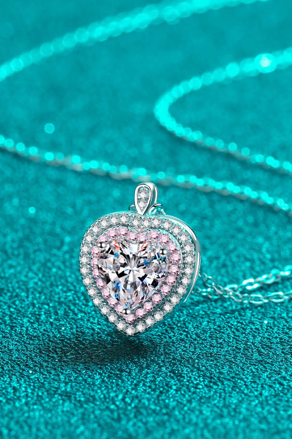 925 Sterling Silver 1 Carat Moissanite Heart Pendant Necklace - 图片 3