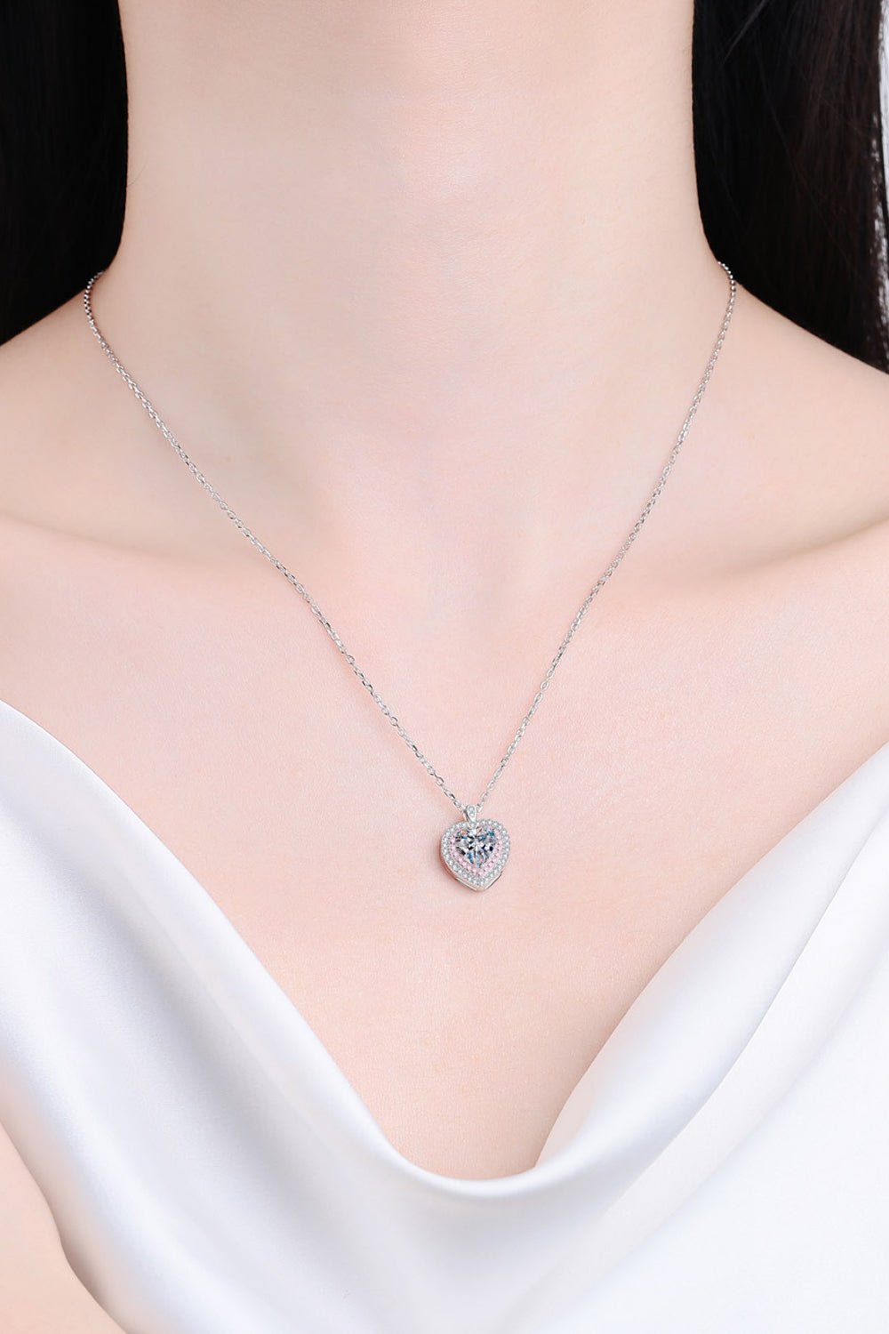 925 Sterling Silver 1 Carat Moissanite Heart Pendant Necklace - 图片 5