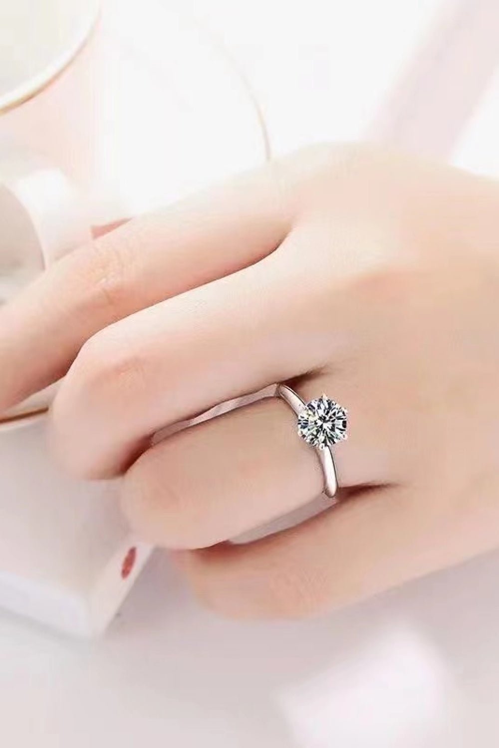925 Sterling Silver 3 Carat Moissanite 6-Prong Ring - 图片 6