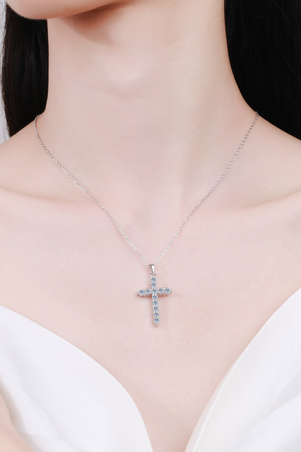 Moissanite Cross Pendant Chain Necklace - 图片 2